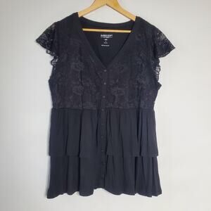 Torrid Super Soft Knit Black lace and jersey knit black Cap sleeve top Size 1x